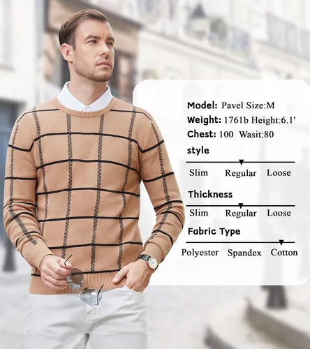Vista 27 de MAGNIVIT Suéteres de punto de diseño básico para hombre, de algodón, suave, cuello redondo, para otoño e invierno