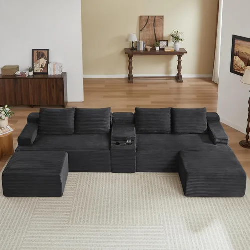 Vista 16 de Sofás seccionales en forma de U de gran tamaño de 141 pulgadas con consola de almacenamiento para sala de estar, sofá y sofá simétrico con otomanas