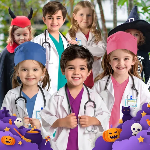 Vista 5 de Doctor Scrubs Costume for Kids With Stethoscope Lab Coat Career Day Costume Doctor Dress Up For Boys Girls 3-12
