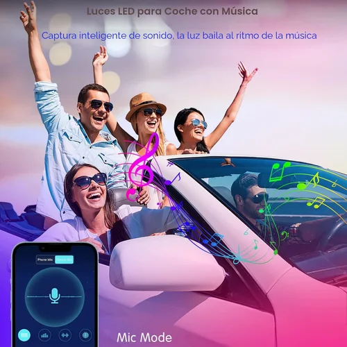 Vista 4 de Luces interiores de coche Keepsmile Accesorios para automóvil Control de aplicación con sincronización de música remota Cambio de color RGB