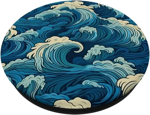 Vista 2 de Arte acuático Olas del Mar Arte Estético Océano PopSockets PopGrip Estándar