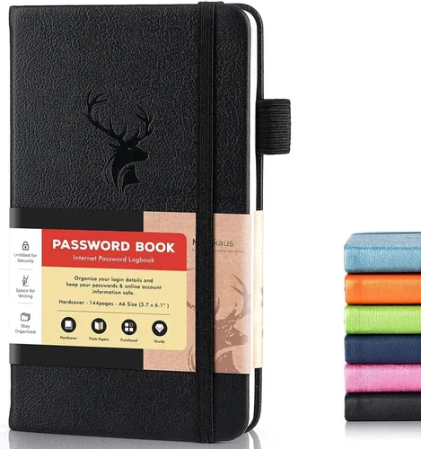 Vista 33 de molekaus Libro de contraseñas con pestañas alfabéticas, pequeño guardián de contraseñas con espacio adicional para cambiar la contraseña. Cuaderno