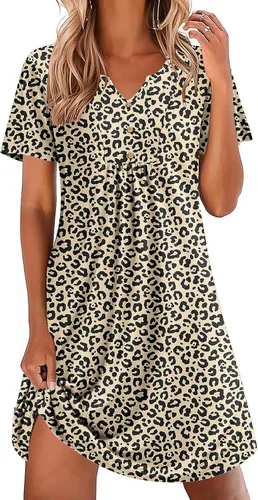 Vista 10 de Ekouaer Camisones para mujer de algodón Vestidos de noche Plisados Camisones Henley Cuello en V Camisas de dormir de manga corta Ropa de dormir