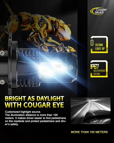 Vista 5 de Cougar Motor Bombillas antiniebla H4, sin polaridad con ventilador de refrigeración ATV/UTV H4, lámparas antiniebla auxiliares, Plug-N-Play, paquete