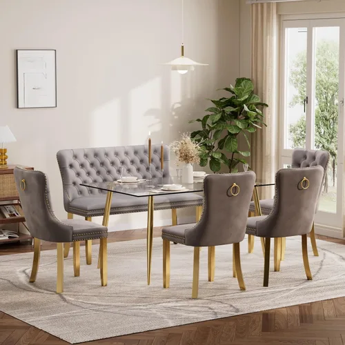 Vista 30 de Baysitone Juego de mesa de comedor de cristal de 51 pulgadas para 4, juego de 5 piezas de comedor moderno, mesa de cocina rectangular de vidrio