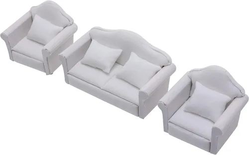 Vista 7 de Muebles de casa de muñecas a escala 1 12, 3 piezas, sofá en miniatura, casa de muñecas de juguete, accesorios de decoración de dormitorio