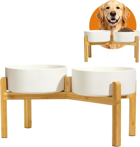 Vista 15 de Tazón elevado de cerámica para perros, 3.6 tazas de comida y agua para Rosa