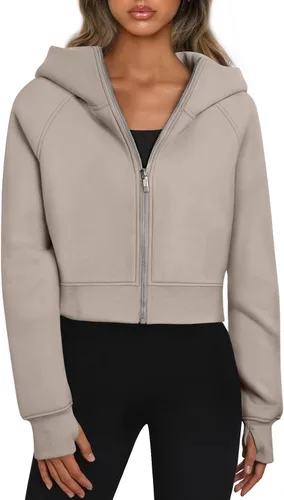 Vista 13 de Trendy Queen Sudaderas con capucha y cremallera para mujer, chaquetas Verde Armada (ArmyGreen)