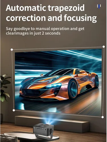 Vista 4 de Zopsc Mini proyector con soporte, proyector portátil de 1080P con ajuste de 360 grados, corrección trapezoidal automática de 150ANSI, proyector