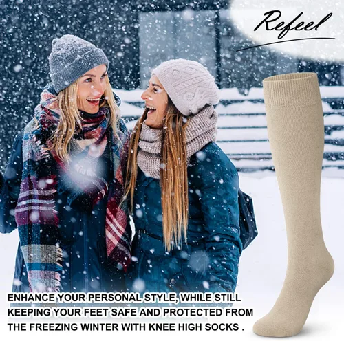 Vista 4 de Refeel 5 Pairs Knee High Socks for Women Boot Black Long Thick Warm Winter Socks Support For Hiking,Work