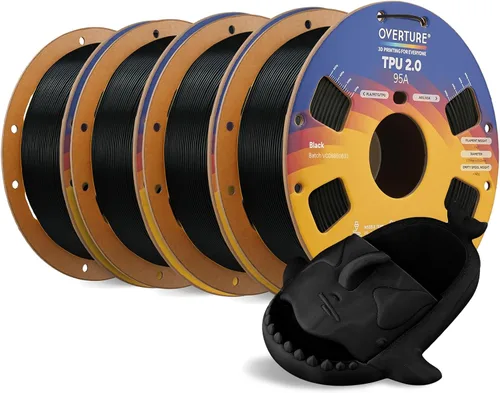 Vista 24 de OVERTURE - Filamento de TPU de 1/16 pulgadas, rollo flexible de poliuretano termoplástico, impresora 3D suave, 95A, carrete de 2.2 libras, precisión