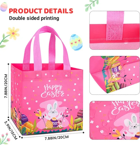 Vista 2 de Iioscre 8 bolsas de regalo de Pascua, cesta de Pascua reutilizable con asas, bolsas de regalo no tejidas para niños, caza de huevos de Pascua