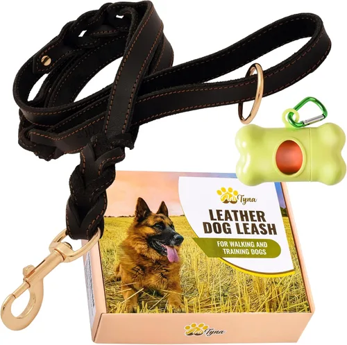 Vista 10 de ADITYNA - Correa de perro de cuero de doble asa de 6 pies - Correa trenzada resistente para perro con asa de tráfico para mastín, Saint-Bernard