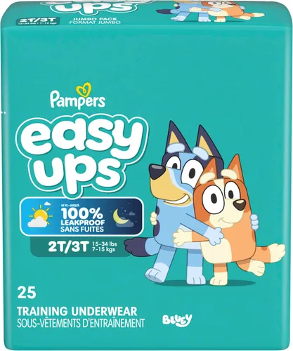Vista 13 de Easy Ups - Pantalones de entrenamiento para niñas y niños, talla 4 (2T3T), 25 unidades, ropa interior de entrenamiento absorbente Bluey, hasta un