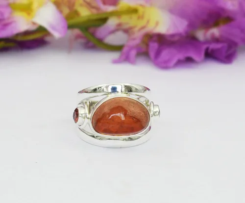 Vista 3 de Ravishing Impressions Precioso anillo de plata de ley 925 con ópalo de fuego mexicano y granate de piedra preciosa de plata de ley 925, Piedra