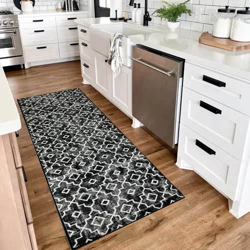 Vista 9 de Moynesa Alfombra marroquí lavable de 2 x 3 pulgadas, pequeña, azul, para cocina, baño, suave, antideslizante, de pelo bajo, moderna, geométrica
