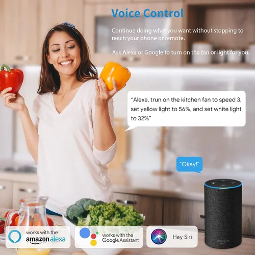 Vista 2 de SMAAIR Ventilador de techo inteligente de 52 pulgadas con luces y motor de CC de 10 velocidades, funciona con control remoto, Alexa/Google