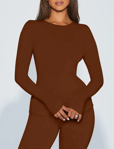 Vista 4 de Kaximil Ropa interior térmica para mujer, con forro polar, capa base, conjuntos largos