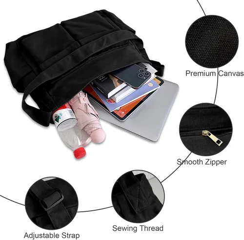 Vista 4 de WITERY Bolso bandolera de lona Bolso cruzado grande tipo hobo para mujeres y hombres, bolso casual para mujer, bolso de mano retro de mezclilla