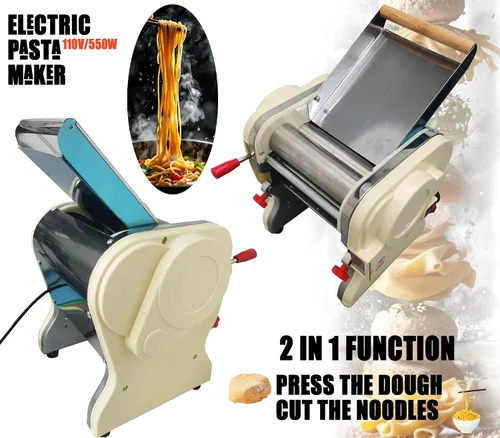 Vista 6 de Máquina eléctrica para hacer pasta, Máquina automática de fideos, Máquina de prensado de rodillo de masa de acero inoxidable, Hoja de fideos redonda
