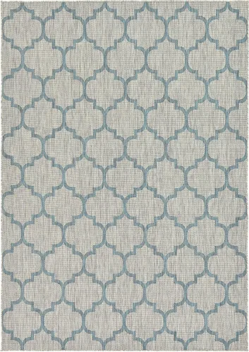 Vista 63 de Unique Loom Outdoor Trellis Collection Alfombra de Área (5' 1" x 8' Oval, Aguamarina/Gris)