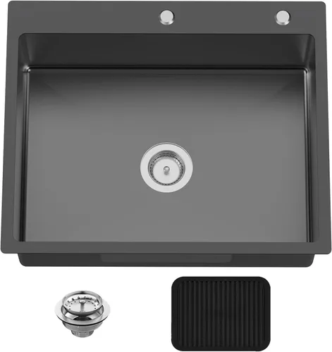 Vista 14 de Fregadero Negro de Cocina y Bar, Fregadero de Cocina de Acero Inoxidable de 15 x 17 Pulgadas para Empotrar, Fregadero de Bar Moderno de Un Solo