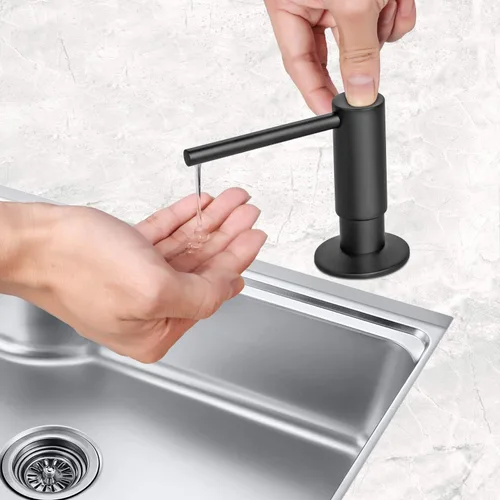 Vista 3 de SAMODRA Dispensador de jabón para fregadero, cabezal de bomba de metal, loción líquida para encimera, cocina, baño, dispensador de jabón con botella
