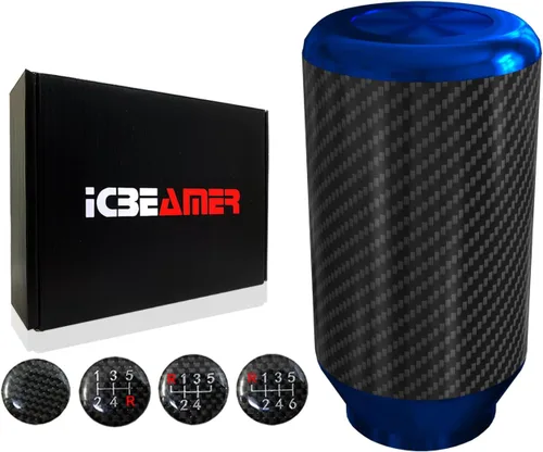Vista 12 de ICBEAMER Drifting JDM Styles - Perilla de palanca de cambios manual de aluminio con fibra de carbono real (5 y 6 velocidades)