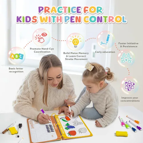 Vista 2 de Fabeto Actividades de aprendizaje preescolar Libro de trabajo educativo: Libro de seguimiento de práctica de escritura a mano de prek - Juguetes