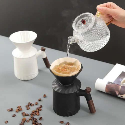 Vista 5 de Juego de cafetera negra hecha a mano, jarra de café de cerámica a prueba de calor ACM01B