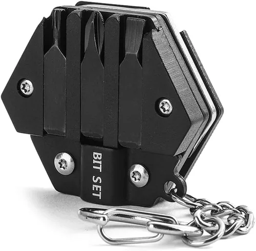 Vista 9 de Llavero multiherramienta de forma hexagonal, multiherramienta de bolsillo portátil con cortador plegable, juego de destornilladores, abrebotellas