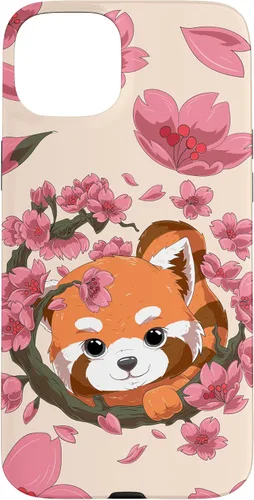 Vista 9 de Funda para iPhone 15 Pro Cute Red Panda y Sakura Cherry Blossom