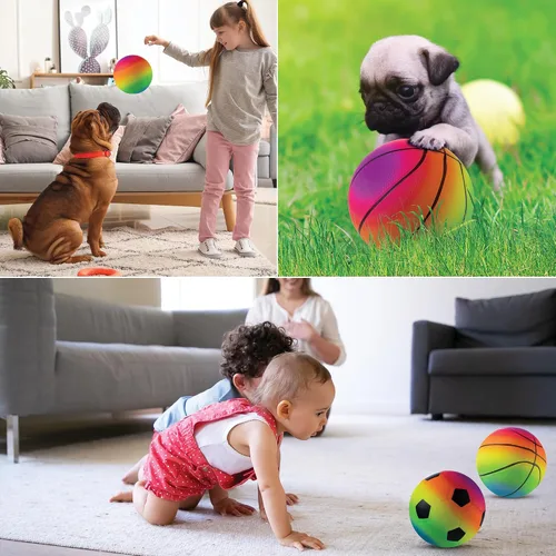 Vista 4 de Bedwina Mini bolas deportivas arcoíris – 5 pulgadas (paquete de 4) bolas inflables de vinilo para niños y niños pequeños con bomba de aire manual