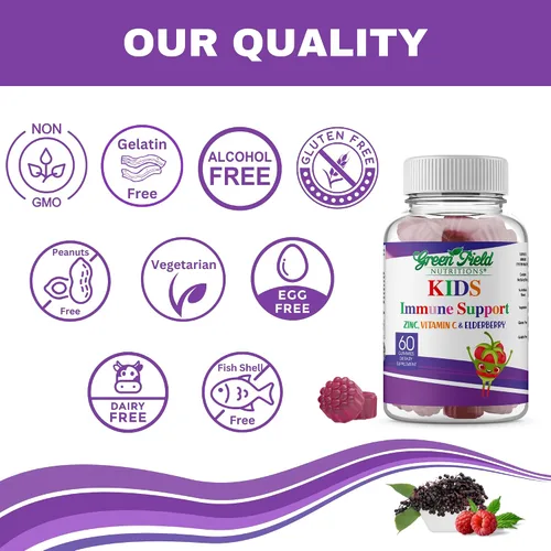 Vista 7 de Greenfield Nutritions - Gomitas halal de apoyo inmunológico de saúco para niños, apoya tu sistema inmunológico de forma natural con vitaminas halal