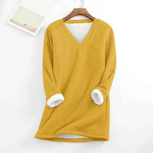 Vista 2 de Womens Sherpa Fleece Pullover Sweatshirts Plus Size Warm Winter Fuzzy Sweater Tops Long Sleeve v Neck Soft Loungewear