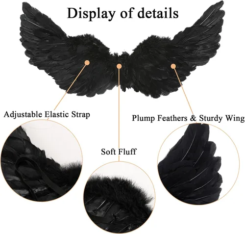 Vista 4 de Angel Wings and Halo Adult Feather Angel Wings Costume for Women Halloween Cosplay Costumes