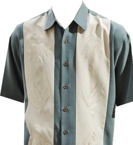 Vista 2 de Bamboo Cay - Camisa hawaiana de manga corta para hombre con paneles de inserción en contraste Classic M Ocean