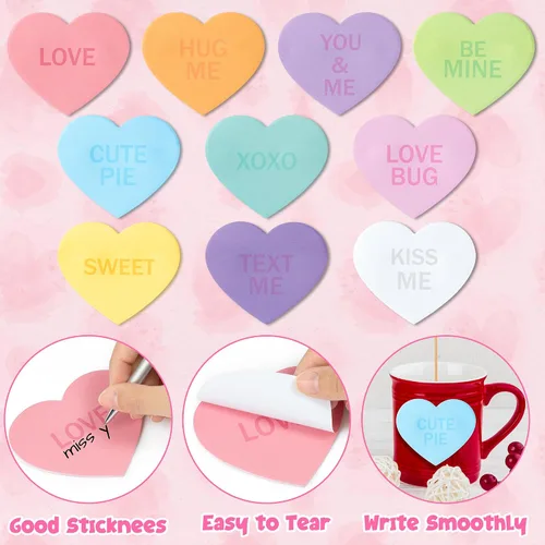 Vista 3 de TICIAGA 30 unidades de notas adhesivas de corazón de amor, conversación romántica, notas autoadhesivas, mini blocs de notas inspiradoras