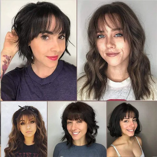Vista 9 de Flequillo con clip de cabello 100% humano con flequillo de pelo con patillas, extensiones de cabello para mujer, extensiones de cabello con clip