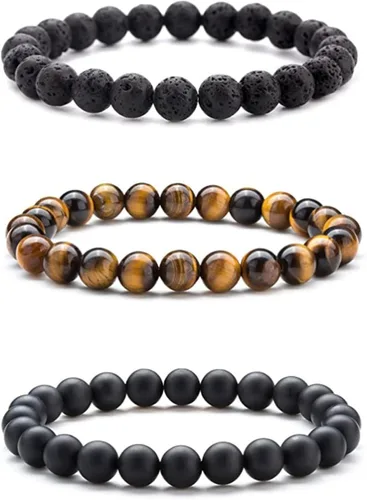 Vista 37 de Pulsera de triple protección, ojo de tigre malvado de ojo y obsidiana negra de 0.315 in, pulsera curativa para hombres y mujeres, pulsera curativa
