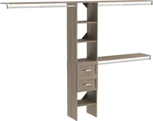 Vista 11 de ClosetMaid SuiteSymphony Juego de organizador de armario de madera con torre, 3 varillas para colgar, estantes superiores, 2 cajones, ajustable