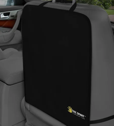 Vista 4 de Premium Clean-Edge Kick Mat, cobertor para asiento de auto con tiras invisibles y bordes rígidos, L, Negro