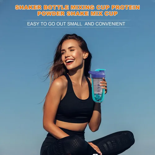 Vista 7 de Botella agitadora de proteínas de 20 onzas, botellas deportivas para mezclas de proteínas con batidora, botella mezcladora, taza agitadora portátil