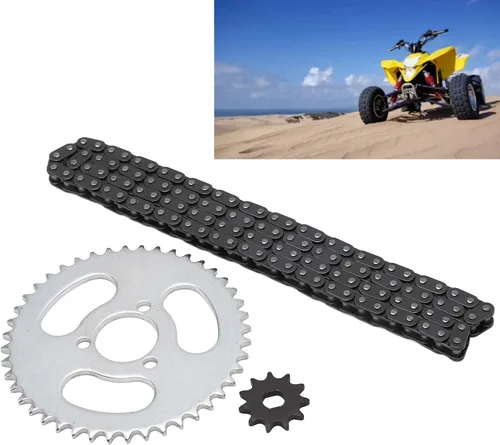 Vista 5 de RiToEasysports T8F - Cadena de piñón delantero y trasero, juego de piñones de cadena de motor de acero para karts modificados, cuatrimotos y mini