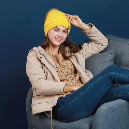 Vista 5 de REDESS - Gorro de invierno con pompón y forro polar para mujer, grueso, diseño de calavera