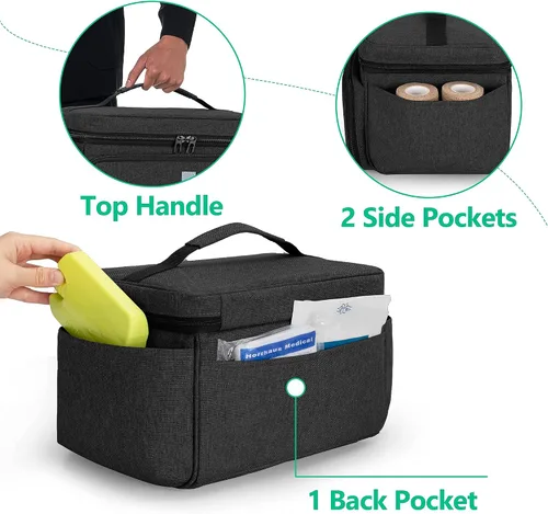Vista 9 de CURMIO Caja organizadora de primeros auxilios familiares, bolsa de suministros médicos de emergencia vacía para enfermera, fisioterapeutas, médicos
