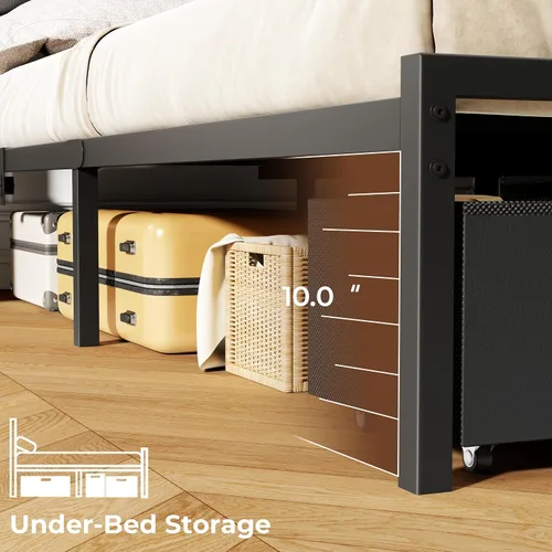 Vista 8 de Furnulem Base de cama de tamaño matrimonial con estación de carga y luces LED, cabecera tapizada de piel sintética, cama de plataforma de metal