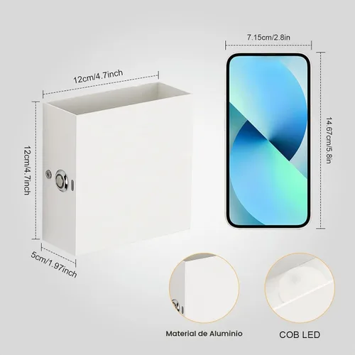 Vista 2 de Aplique de pared recargable con control táctil Lightess, luz blanca cálida Touch Dimmable Control Battery Operated Up & Down LED Light Tool-Free