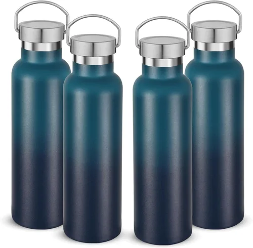 Vista 35 de Neihepal Botellas de agua de acero inoxidable negras, botella de viaje de doble pared con aislamiento al vacío de 20 onzas con tapa a prueba