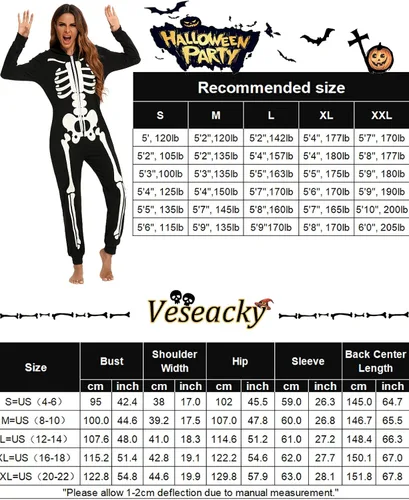 Vista 5 de Veseacky Conjunto de pijamas familiares a juego con diseño de esqueleto que brilla en la oscuridad, overol de Halloween con capucha y cremallera